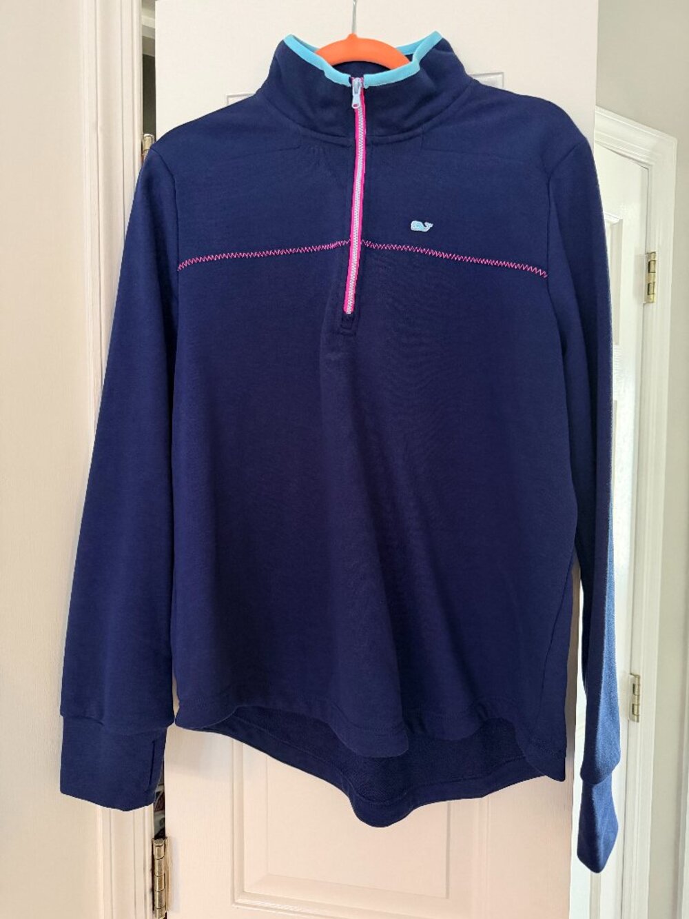NWT Vineyard Vines Women Neon Pop Relaxed 1/4 Zip Pullover Deep Bay Navy L